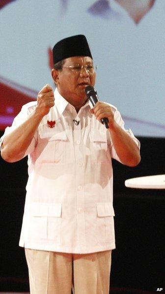 General Prabowo Subianto speaking in a televised debate
