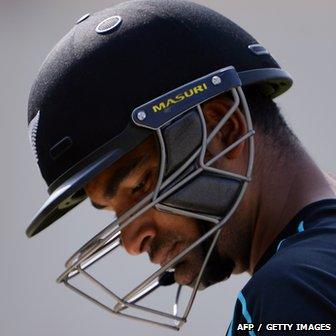 The new style of cricket helmet, worn by New Zealand cricketer Ish Sodhi in 2014