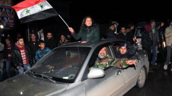 Syrians celebrate in Aleppo on 22 December 2016