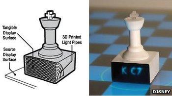 Chess pieces with built-in light pipes