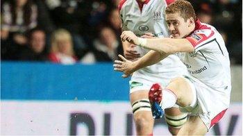 Paddy Jackson kicks a penalty for Ulster