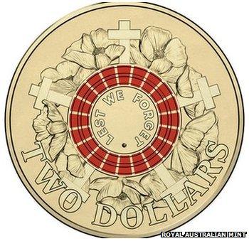 Австралийская монета номиналом 2 доллара "Красный мак"