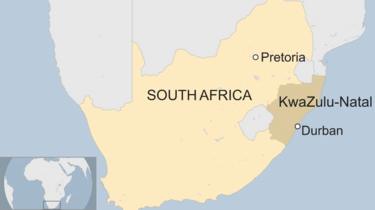 Map showing location of Durban