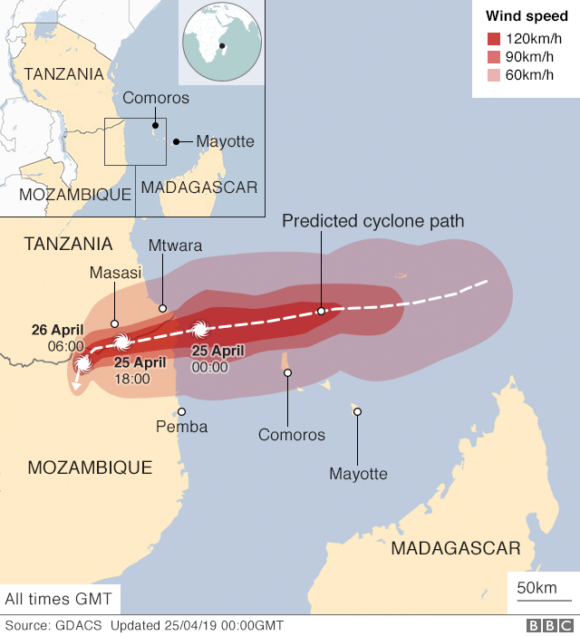 Map showing projected path of storm