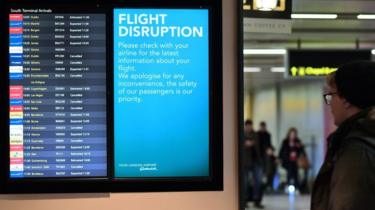 Passengers at Gatwick during drone disruption