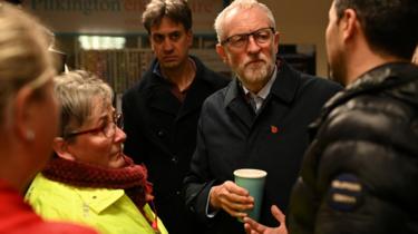 Jeremy Corbyn and Doncaster North MP Ed Miliband talks to flood-affected residents