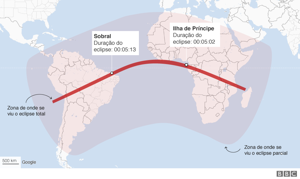 Mapa da trajetória do eclipse