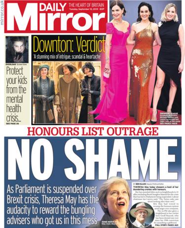 Daily Mirror front page Tuesday 10 September 2019