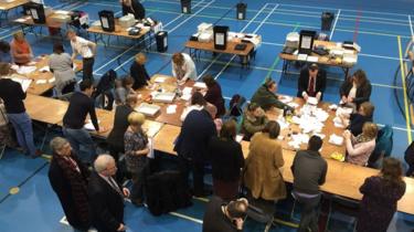 People counting the vote at the Alyn and Deeside by-election