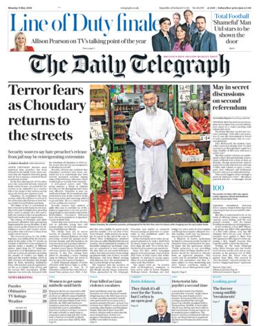 Front page of the Telegraph