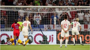 Steph Houghton of England misses a penalty awarded via VAR during the 2019 FIFA Women's World Cup France Semi Final match between England and United States of America
