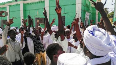 Sudanese protesters chant slogans against President Omar al-Bashir during a demonstration in the capital Khartoum"s twin city of Omdurman