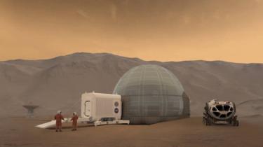 a Mars Ice Home koncepció művész általi megjelenítése.'s rendering of the Mars Ice Home concept.