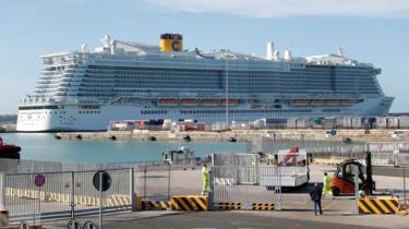 The Costa Smeralda cruis ship, seen at port in Civitavecchia