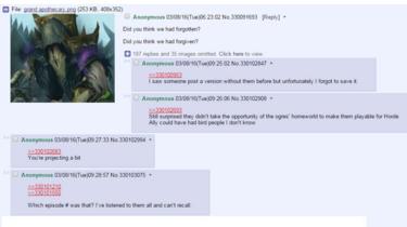 Una captura de pantalla del canal /v/ de 4chan.