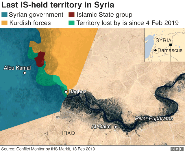 Map showing last IS-held territory in Syria (18 February 2019)