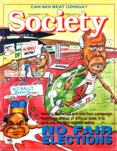 Magazine cover with a satirical cartoon