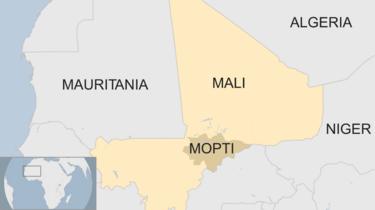 Map shows the region of Mopti in Mali