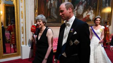 Theresa May arriving for the state banquet