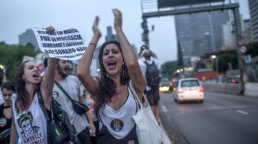 Women protest against Jair Bolsonaro in Sao Paolo, 29 September 2018