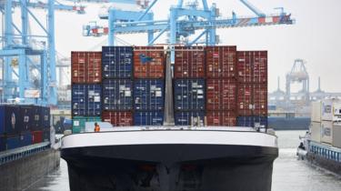 Container ship in port of Rotterdam