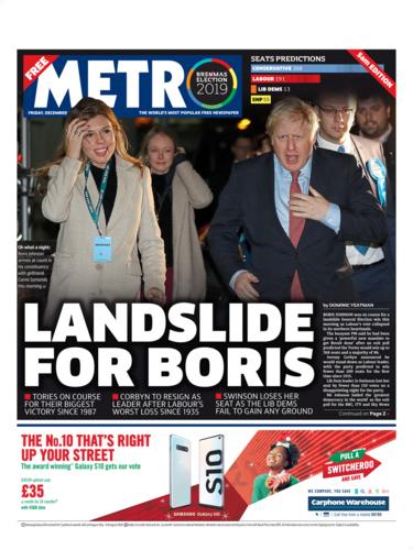 Friday's Metro front page (late edition)