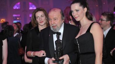 Sir Peter Hall with wife Nicki Frei and daughter Rebecca Hall
