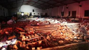 Inside the collapsed church