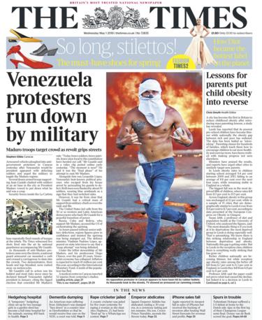 Times front page - 01/05/19