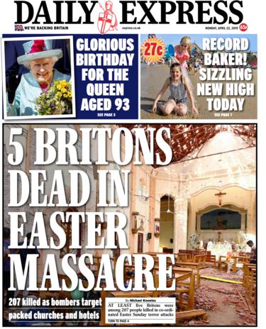 Daily Express front page 22/04/19
