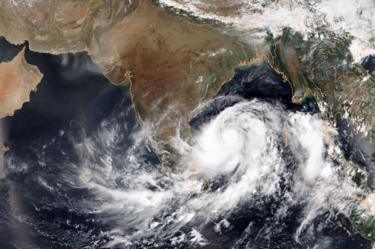 A satellite image via the National Oceanic and Atmospheric Administration shows Tropical Cyclone Fani intensifying in the Bay of Bengal