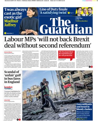 Front page of the Guardian