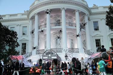 President Donald Trump and First Lady Melania Trump host Halloween at the White House on the South Lawn on 30 October 2017 in Washington, DC. The first couple gave cookies away to costumed trick-or-treaters one day before the Halloween holiday.