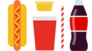 Fizzy drink and hotdog graphic