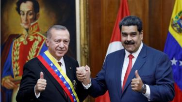 Presidents Erdogan (L) and Maduro in Caracas, 3 Dec 18