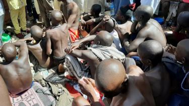 Men and boys are pictured after being rescued by police in Sabon Garin, in Daura local government area of Katsina state, Nigeria October 14, 2019