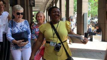 Damaris Obi leads a walking tour through historical places tied to New York City's role in slavery.