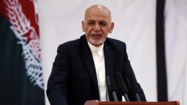 Afghanistan's President Ashraf Ghani speaks during an event with Afghan security forces in Kabul,