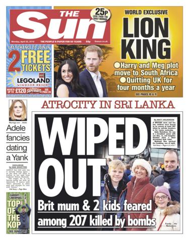 Sun front page 22/04/19