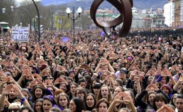 Protesters attend a rally in Bilbao in northern Spain