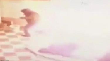 CCTV footage showed the assailant being nearly engulfed by the blaze