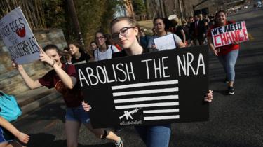 Students from Montgomery Blair High School march down Colesville Road in support of gun reform legislation February 21, 2018 in Silver Spring, Maryland.