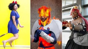 Trois cosplayers en costume