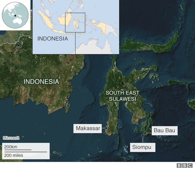 A map showing the towns in Indonesia