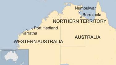 A map showing the areas where the two cyclones will hit in the Northern Territory and Western Australia