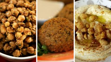 Chickpea curry, falafel and hummus