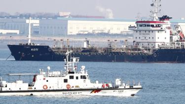 Panama-flagged ship suspected of transferring oil products to North Korea in violation of sanctions, in the sea off Pyeongtaek, South Korea, 1 January 2018