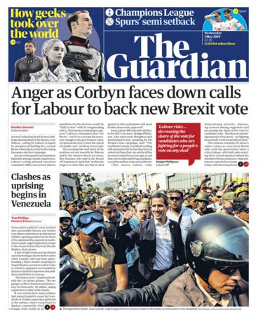 Guardian front page - 01/05/19