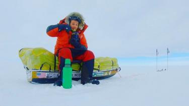 O'Brady eats his morning oatmeal in near white-out conditions