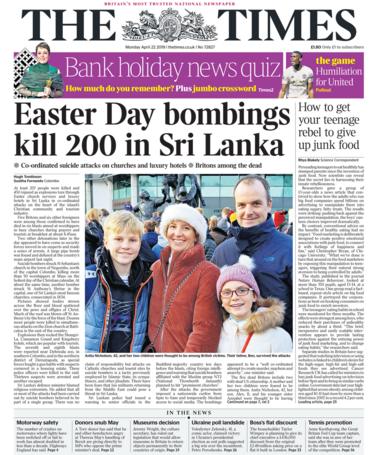 The Times front page 22/04/19